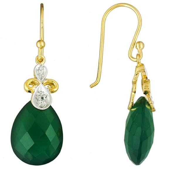 Genuine BEAUTIFUL GREEN ONYX Earrings 18K GOLD/SIL - Picture 1 of 8